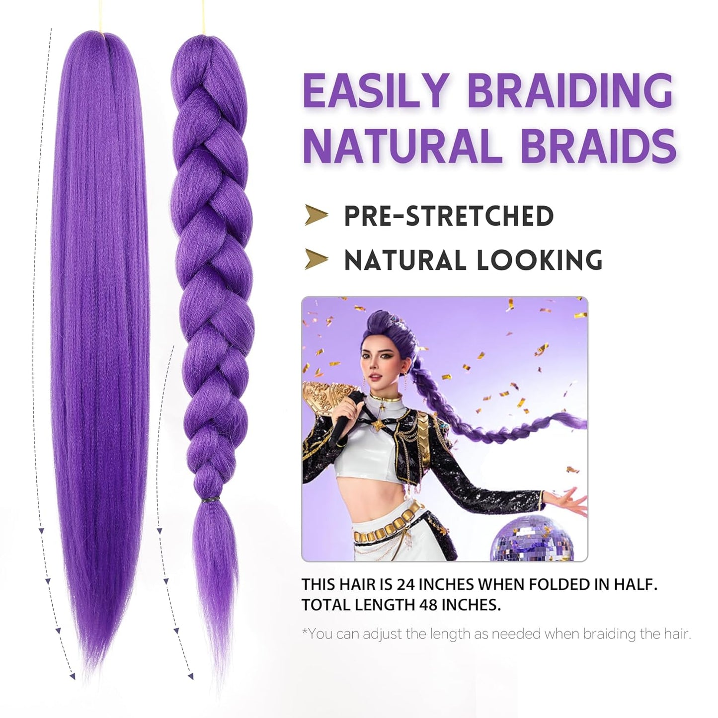 Purple Braiding Hair Extensions – Synthetic Pre-Stretched Jumbo Hair for Halloween & Cosplay