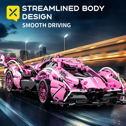 981 building block cars, 1:14 super sports car shape, cool pink appearance, full of scientific and technological design, suitable as a birthday gift for fashion lovers