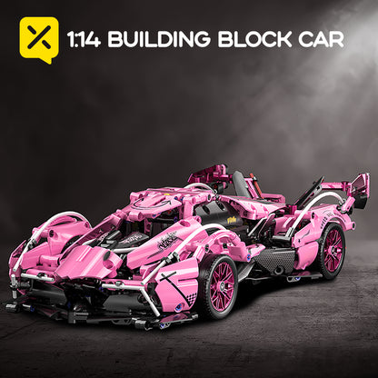981 building block cars, 1:14 super sports car shape, cool pink appearance, full of scientific and technological design, suitable as a birthday gift for fashion lovers