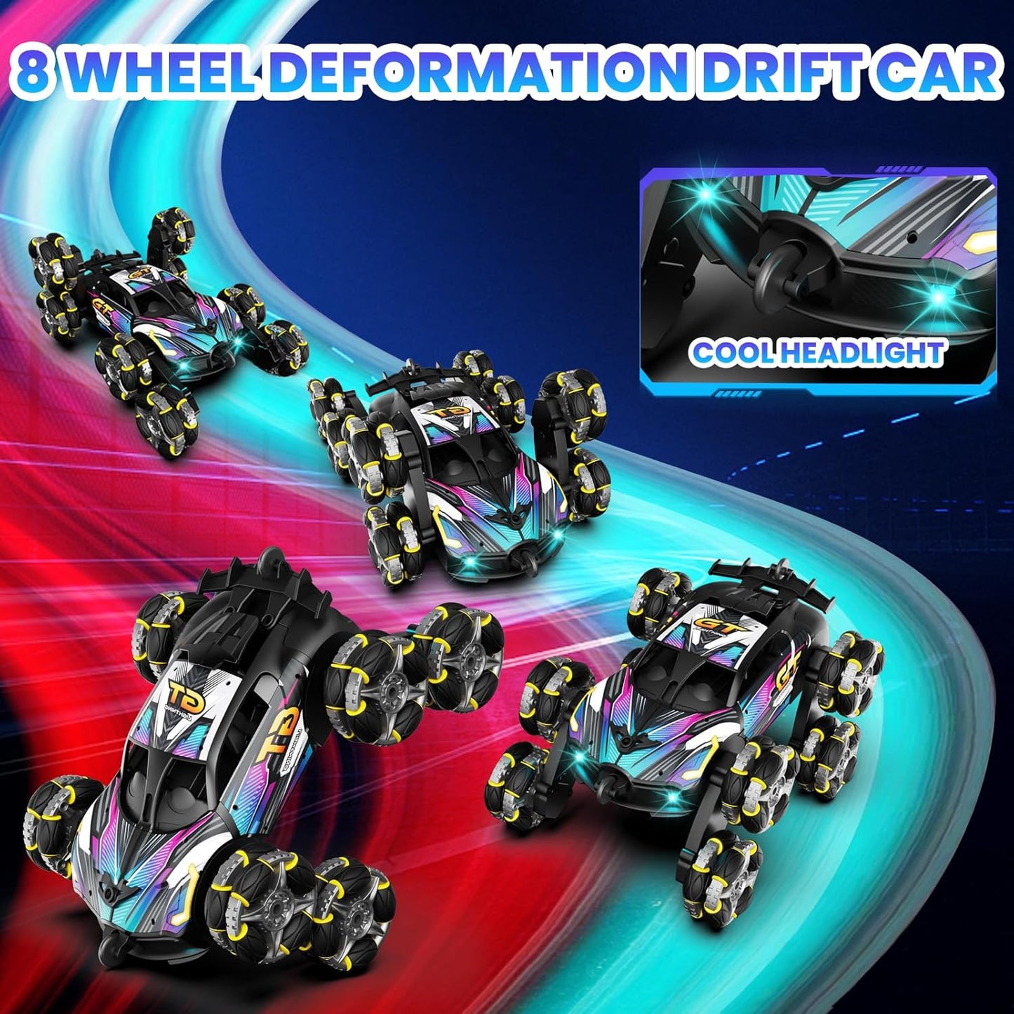 8WD Gesture Sensing RC Stunt Car, Hand Controlled Remote Control Car Toys for Ages 8-13 Boys, 2.4Ghz Transform Drift Climbing Off Road RC Cars, Kids Cool Birthday Gifts Ideas for 6 7 8 9 Year Old Boy