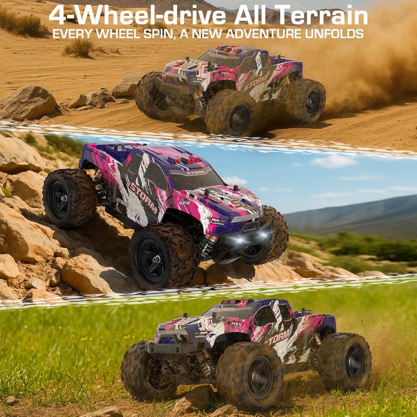 Remote Control Car, 1:18 All Terrain Fast Rc Cars 40+ KPH, 4X4 Off Road Electric Vehicle with 2.4 GHz Rc Monster Truck for Adults Kids Gifts, Waterproof Running in Wet Conditions