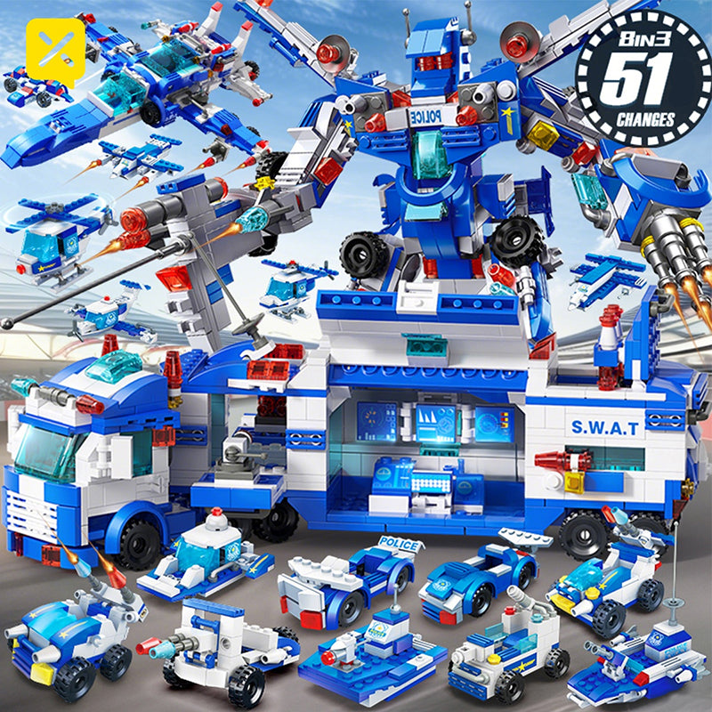 700pcs City Patrol Police Department Car Building Blocks Vehicle Truck Action Figure Bricks Toy Children's' Construction Tool Kit Toys, Best Learning and Role-Playing Gift for Thanksgiving Halloween Christmas Boys Girls