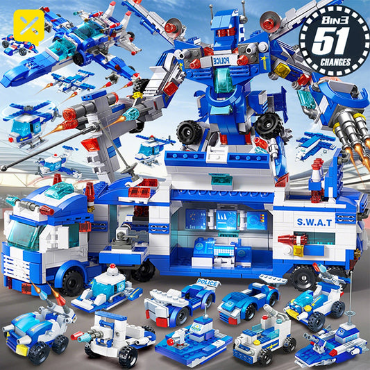 700pcs City Patrol Police Department Car Building Blocks Vehicle Truck Action Figure Bricks Toy Children's' Construction Tool Kit Toys, Best Learning and Role-Playing Gift for Thanksgiving Halloween Christmas Boys Girls