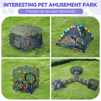 Outdoor Cat Enclosures, Patio Portable Mesh Cat Tent, Tunnel, Playhouse with Free Carry Bag