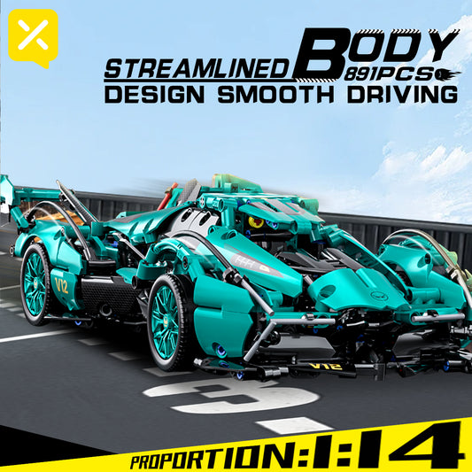 Blue Racing Building Blocks Assembled Toy Model, Building Blocks Assembled Model, Splicing Simple Operation, Suitable for Birthday, Christmas, Halloween, Thanksgiving, New Year, Party Gifts