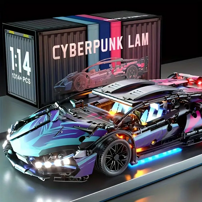 1:14 Cyberpunk sports car building blocks! 1314+ PCS precision component assembly, mechanical structure details are fully utilized, and the futuristic shape embodies the cool cyberpunk aesthetic.