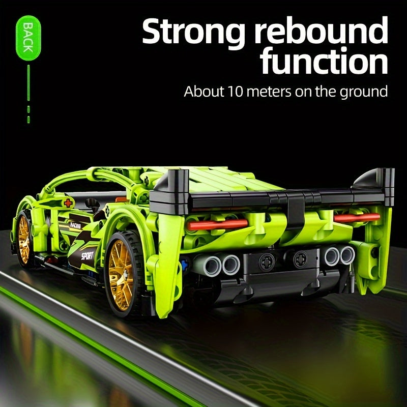 452 PCS green racing building blocks! The precision particles are easy to assemble, the rear design highlights are outstanding, and the trendy body lines are matched with flash gold wheels.