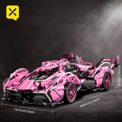 981 building block cars, 1:14 super sports car shape, cool pink appearance, full of scientific and technological design, suitable as a birthday gift for fashion lovers