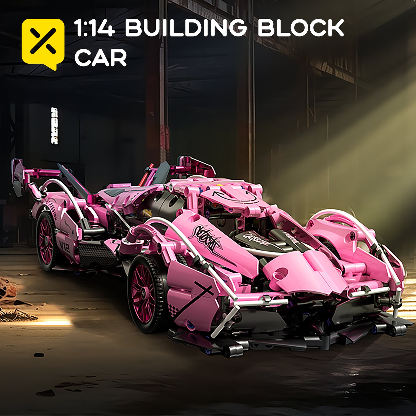 981 building block cars, 1:14 super sports car shape, cool pink appearance, full of scientific and technological design, suitable as a birthday gift for fashion lovers
